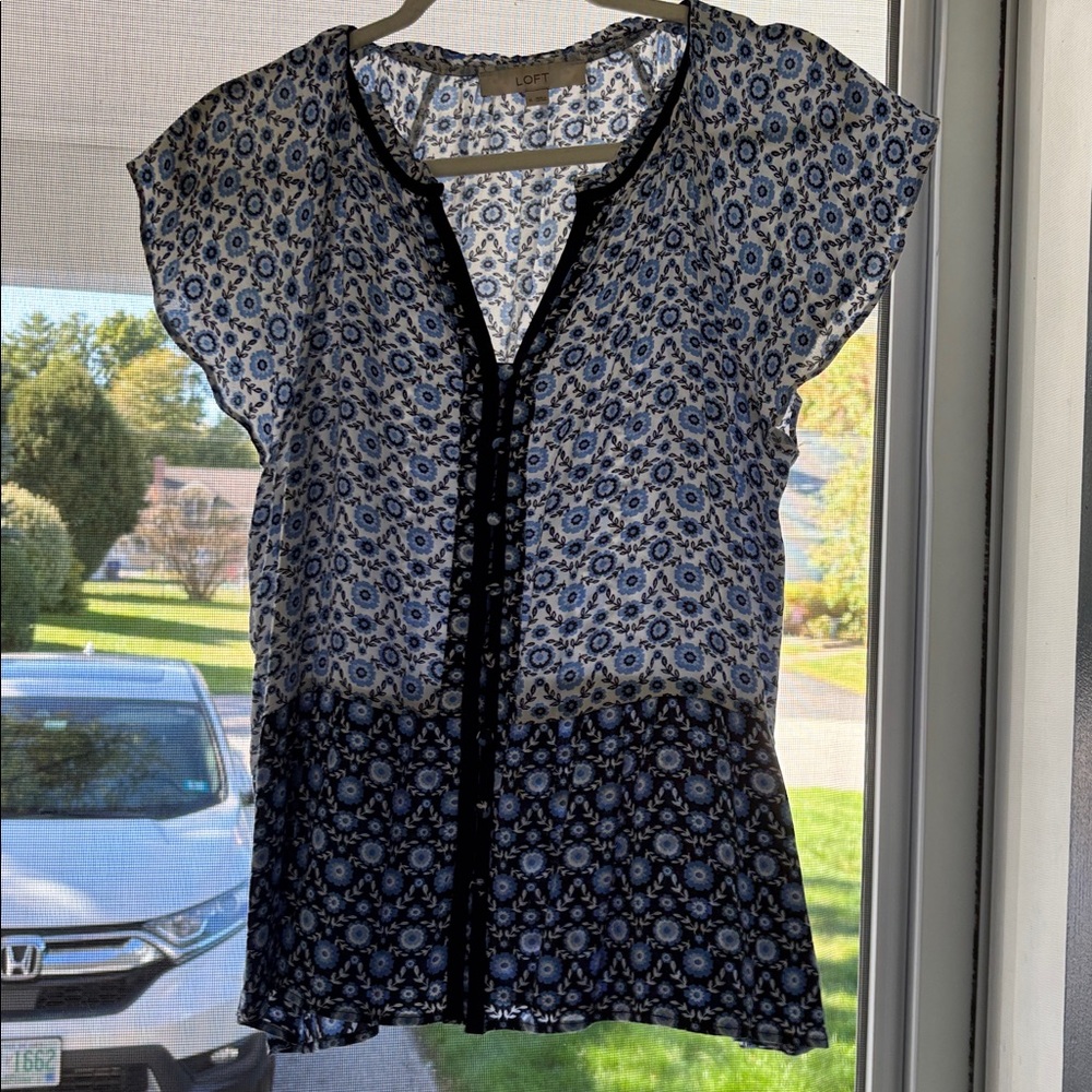 LOFT Blue and White Floral Top
